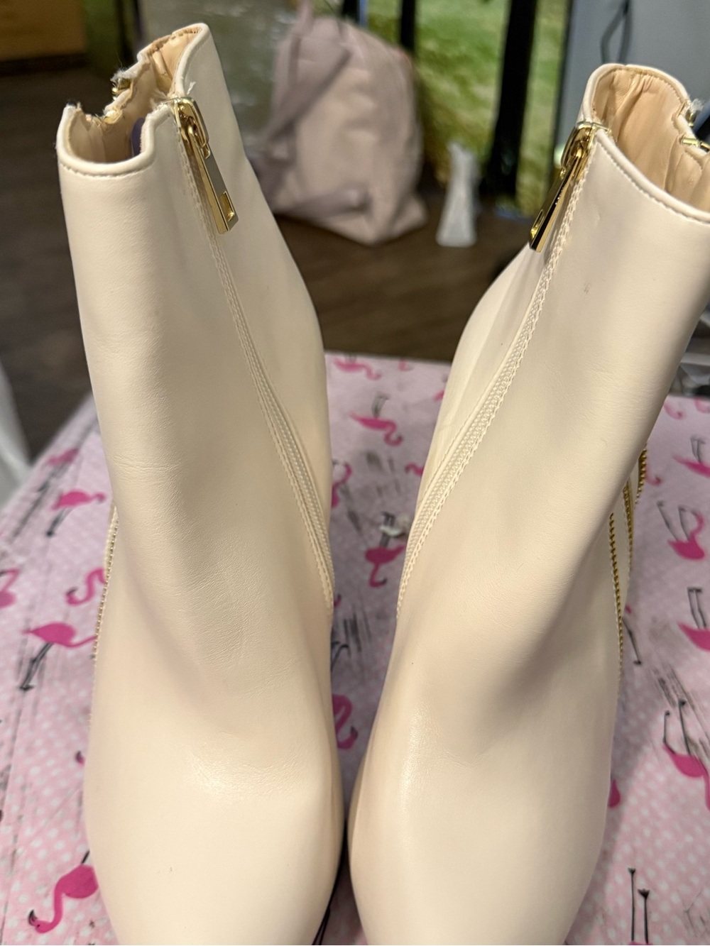 Catherines Cream Ankle Heeled Boots with Gold Stiletto - Picture 2 of 10